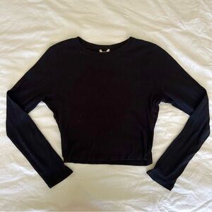 Basic Black Ribbed Longsleeve Crop Top Size Medium